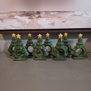 Christmas Tree Napkin Rings Set Of 8 - Green and Yellow Ceramic